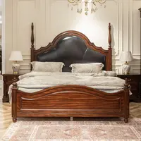 美式乡村奢华大床全实木双人床1.8米软包真皮高端大气罗马柱床