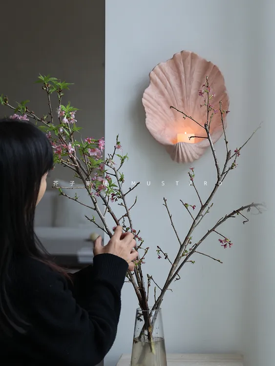 法式简约贝壳挂饰蜡烛台壁饰意式现代轻奢壁灯客厅走廊床头背景墙