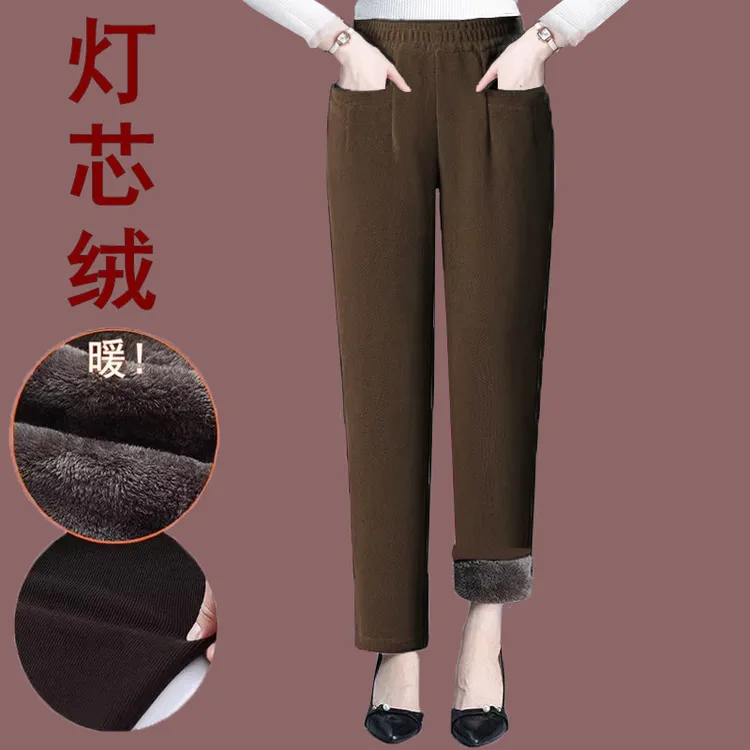 特价新灯芯绒裤子女秋冬爆款宽松保暖大码女士哈伦裤加绒加厚女裤