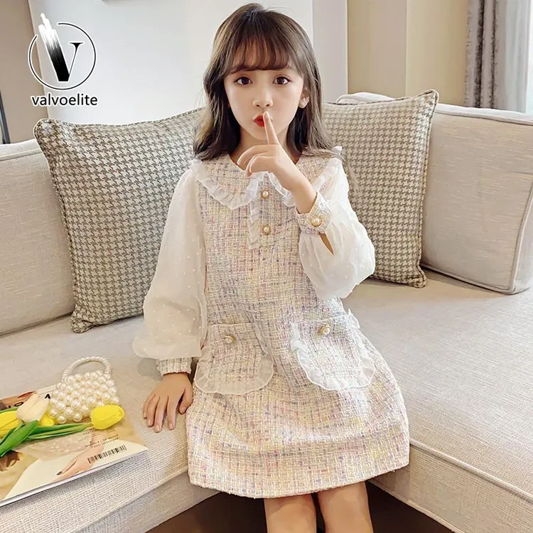 VALVOELITE女童洋装秋装新款洋派小香风公主裙时尚长袖娃娃领裙子