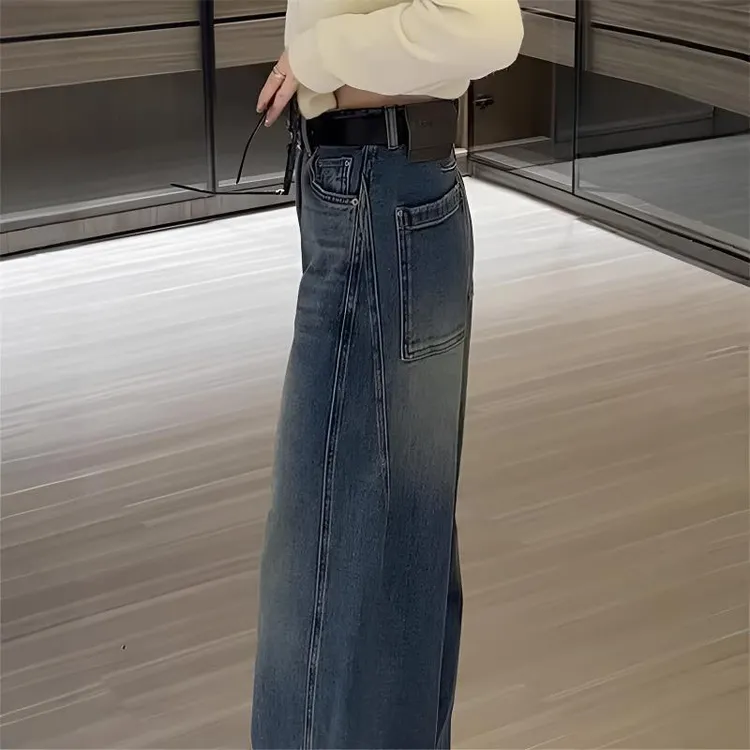 广州十三行爆款女装高端洋气质大码牛仔裤春秋高腰弯刀裤阔腿裤子