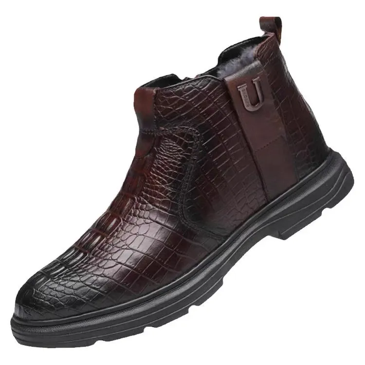 牛皮棉皮鞋男士冬季高帮保暖加绒加厚商务休闲民族风纯色防寒皮鞋