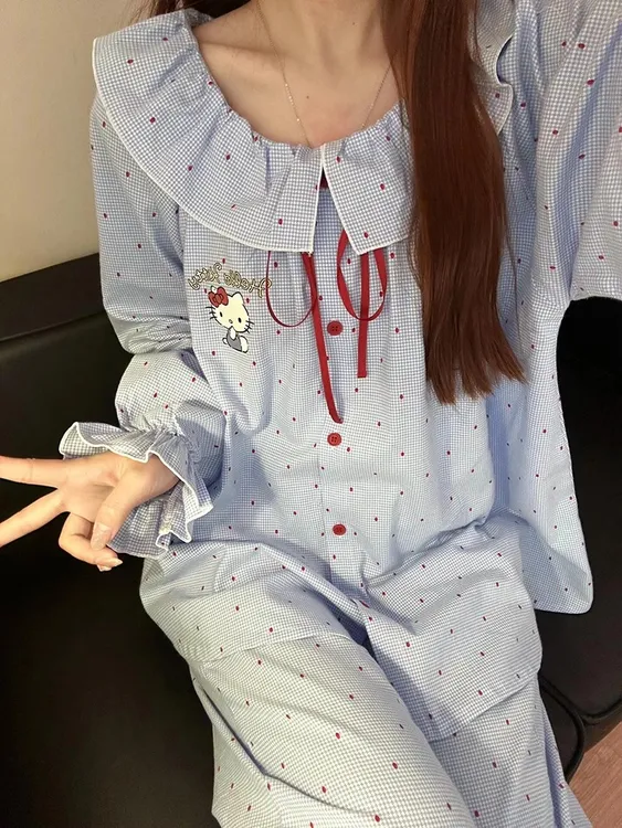 【DMXJ大梦想家】可爱波点睡衣女春秋2025年新款宽松大码家居服套装