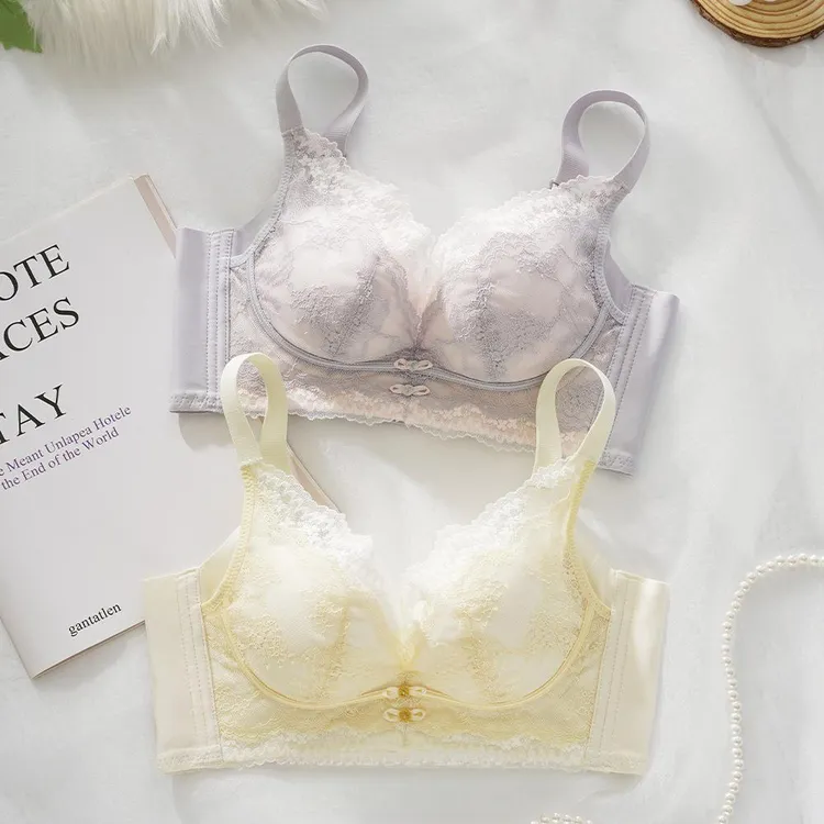 霸斯图胸聚拢内衣女显大无磁收副乳防下垂调整型透气无钢圈蕾丝