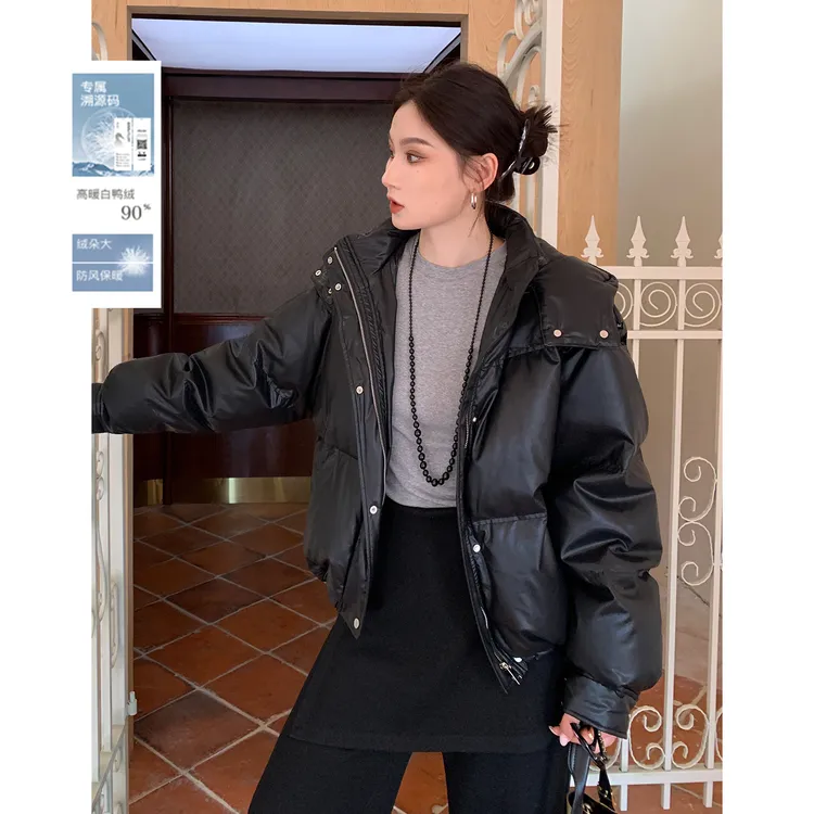 PRASE·噜【面包羽绒】微胖显瘦90白鸭绒连帽皮羽绒服PR510E18