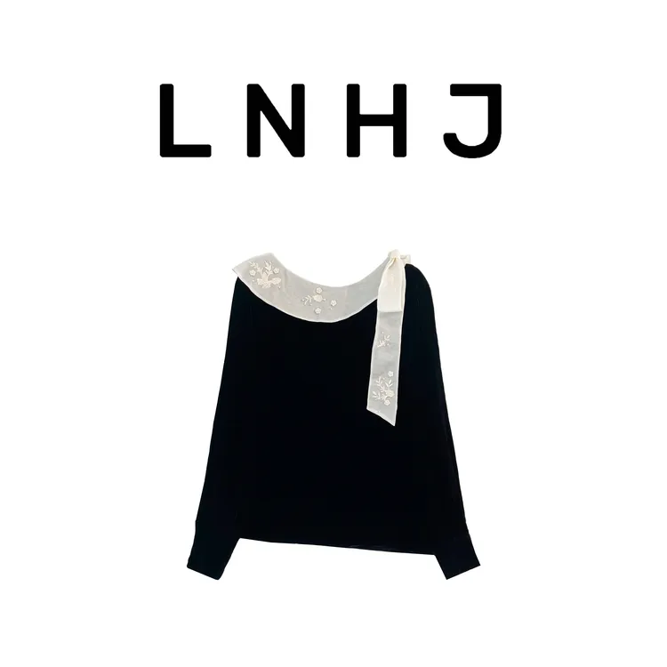 LNHJ【春染】气质设计感偏蝴蝶结真丝丝绒上衣