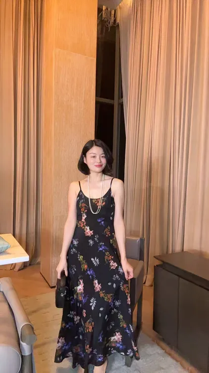  TANTAN  真丝印花吊带连衣裙1593
