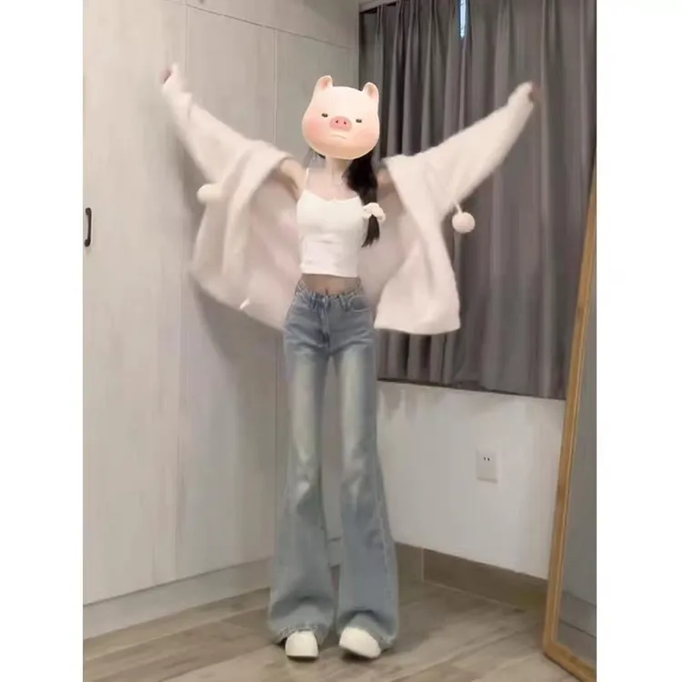 微喇叭辣妹牛仔裤2025年新款女小个子春秋高腰显瘦直筒宽松阔腿裤