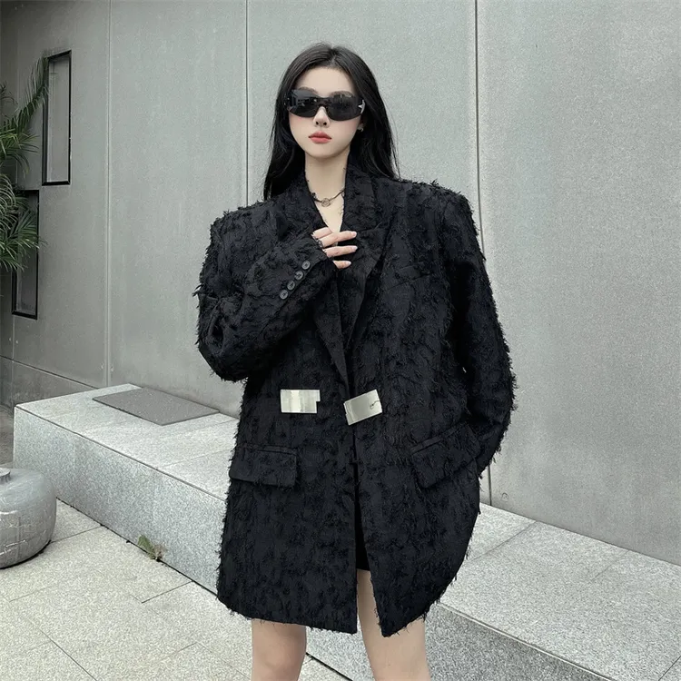 痞帅炸街风女装小众设计感宽松百搭西服金属扣宽松春秋女西装外套