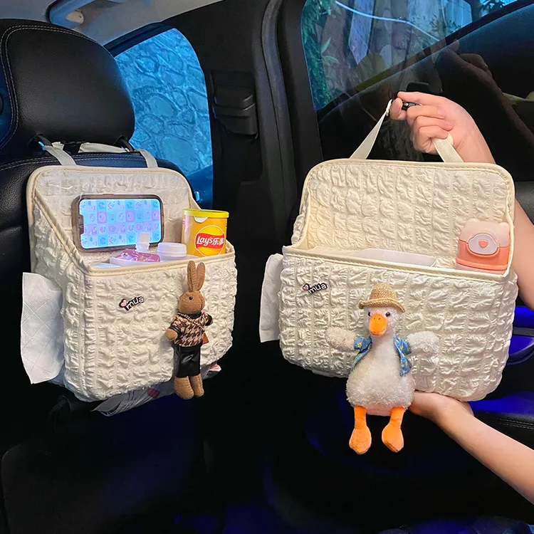 车载纸巾盒椅背挂袋卡通可爱女生后排多功能汽车内饰收纳袋垃圾桶