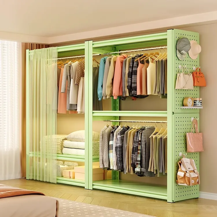 衣帽架开放式衣架落地卧室出租房货架衣柜简易家用角钢收纳置物架