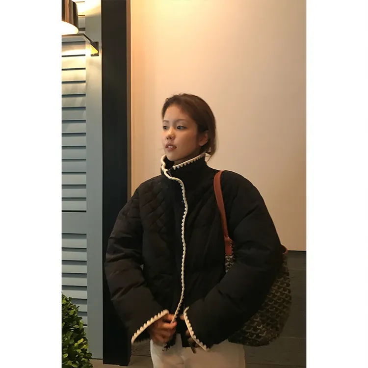 Tuuuh【编贝小香】拼接菱格棉服女加厚复古宽松上衣外套Y40398TU54