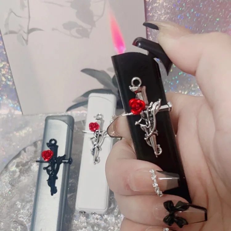 高颜值原创粉焰充气式防风打火机末日玫瑰节日送男友女友闺蜜礼物