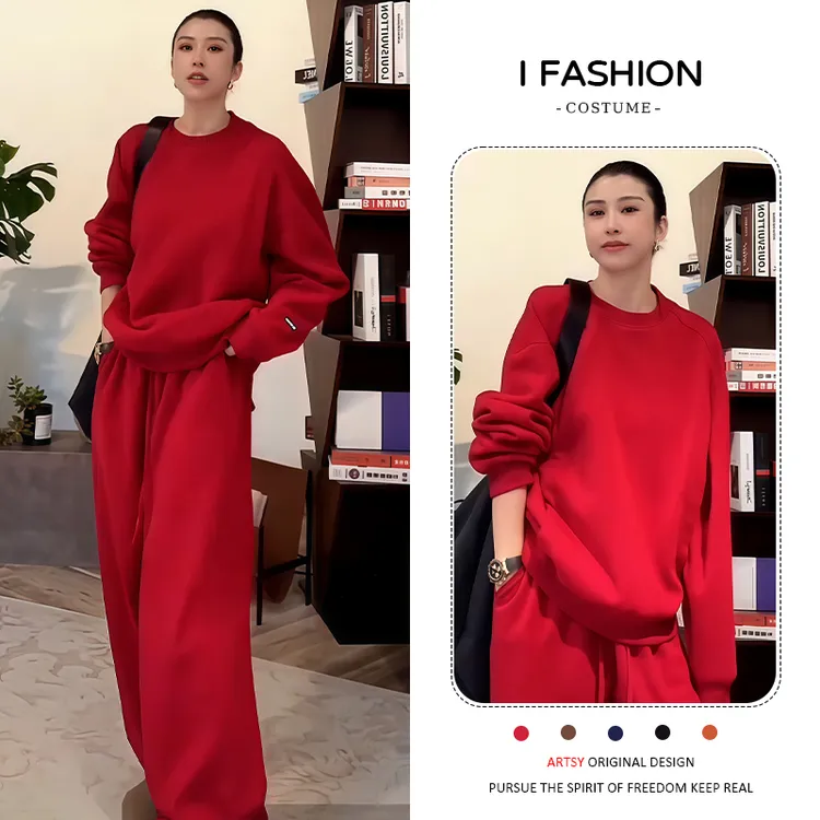 高含棉洋气时尚运动套装女2025秋冬新款加厚长袖卫衣阔腿裤两件套