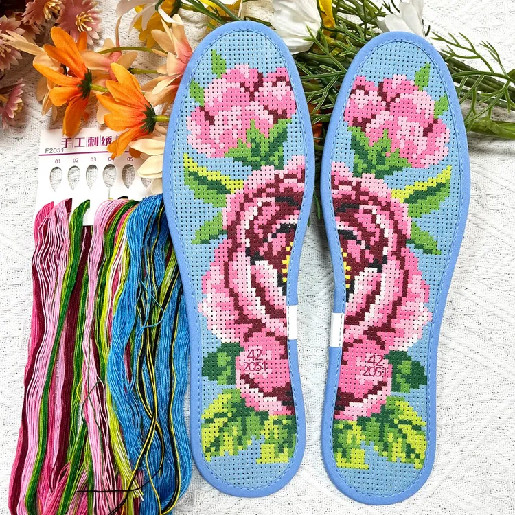 7层棉布十字绣鞋垫自己绣半成品不掉色带针线透气刺绣全棉印花鞋
