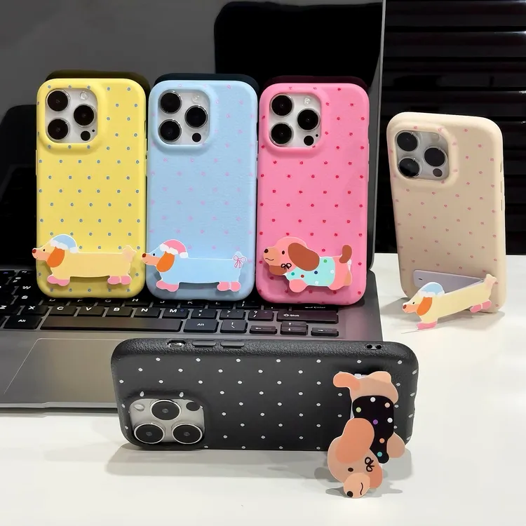 雅天立可爱小狗支架适用苹果16/13promax手机壳iPhone15新款14软