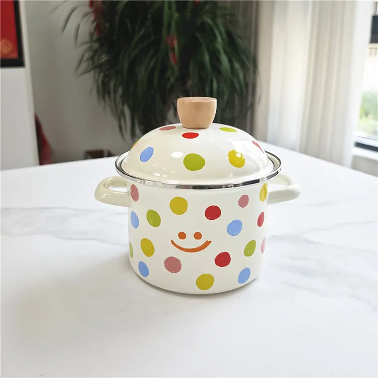 【有瑕】16-20猪油罐老式搪瓷锅耐高温食品级双耳带把手带盖油桶