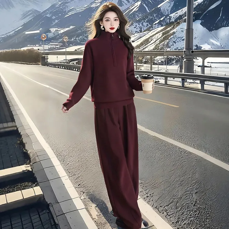 春秋搭配一整套时尚欧货休闲运动套装女洋气加绒卫衣阔腿裤两件套