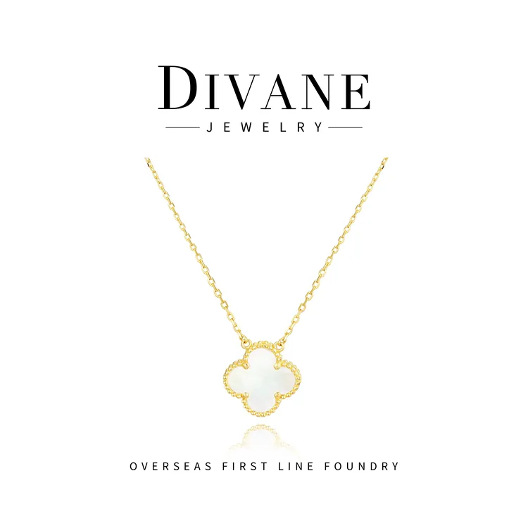 坠链均925银 高定款白色四叶项链 G1187