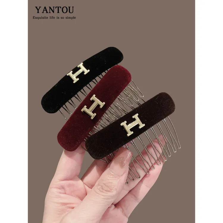 韩版金标字母丝绒时尚气质防滑插梳头饰气质百搭碎发整理神器发饰