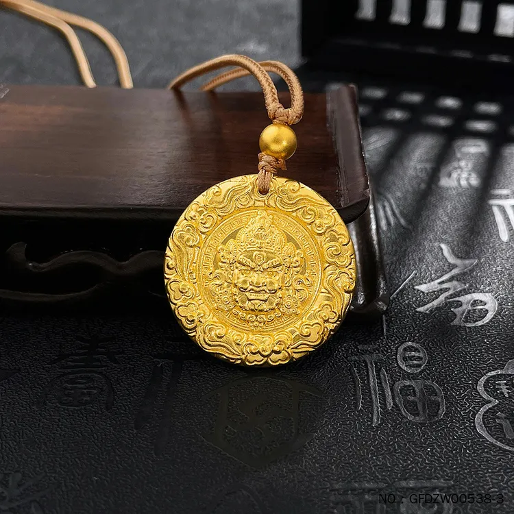 足金999祥云瑞兽麒麟黄财神黄金吊坠黄财财挂坠套链按克生日送礼