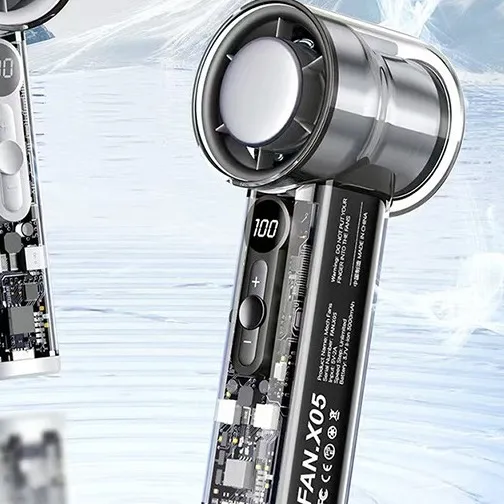 25年新款跨境爆款亚马逊高速冰敷高速手持风扇透明机械风扇100档