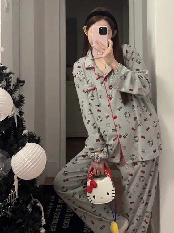 韩系HelloKitty睡衣女秋冬季德绒保暖可爱少女长袖长裤家居服外穿