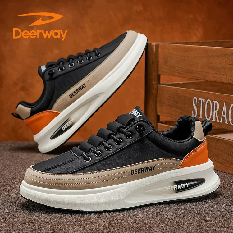 德尔惠男鞋秋季工作防水防滑休闲板鞋百搭增高运动跑步阿甘潮鞋子