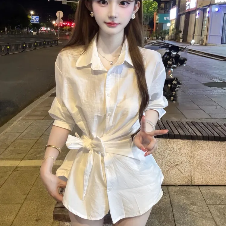 法式不规则翻领长袖衬衫女秋季小个子独特绝美上衣