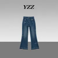 YZZ“超牛裤”奢牌感高腰弹力显瘦时尚微喇牛仔裤 680323