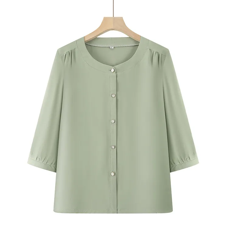 皮尔卡丹中老年妈妈装2025新款七分袖雪纺衬衫老人衣服奶奶夏天衬