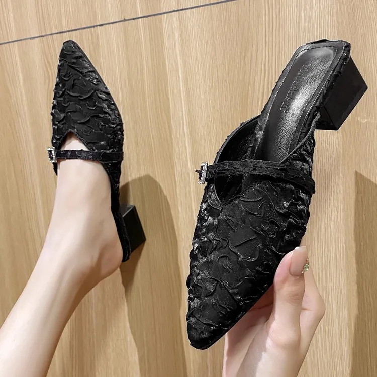 新中式国风2025新款半托单鞋中跟软底高级感包头半拖鞋穆勒鞋凉拖