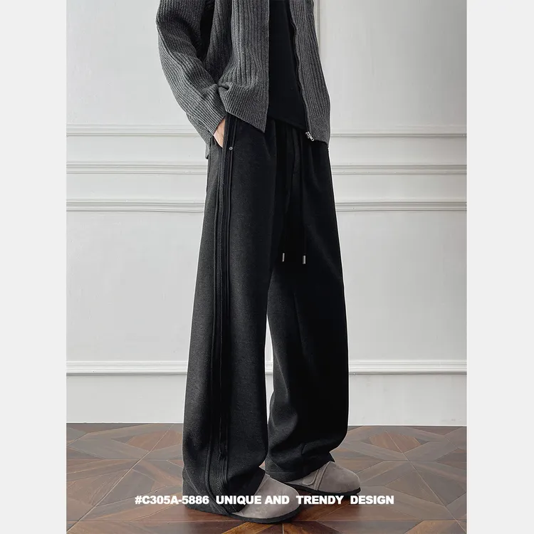 潮流保暖厚款秋冬宽松裤子阔腿裤男士垂感休闲裤透气INS复古新款