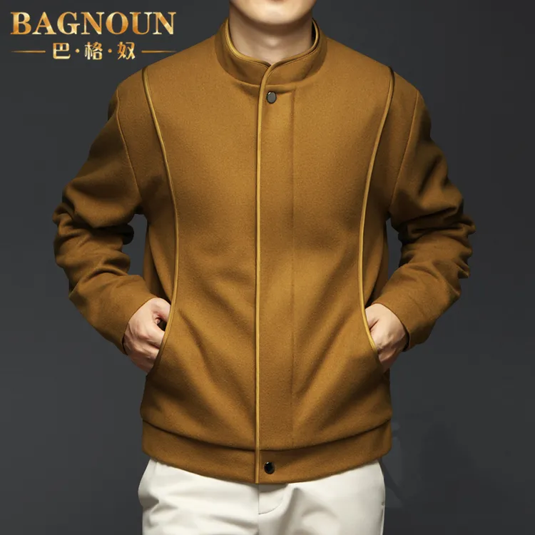 巴格奴夹克男士秋冬季新款时尚高端立领羊毛羊绒毛呢保暖休闲外套