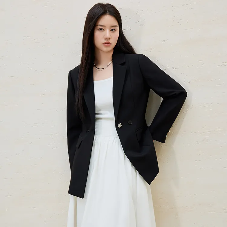 独束微胖大码女装精英感气质西装简约收腰黑色显瘦外套25DS81145
