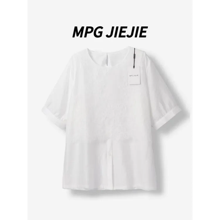 MPG JIEJIE【时光的编织】25春夏大码拼接微透蕾丝国风假两件衬衣