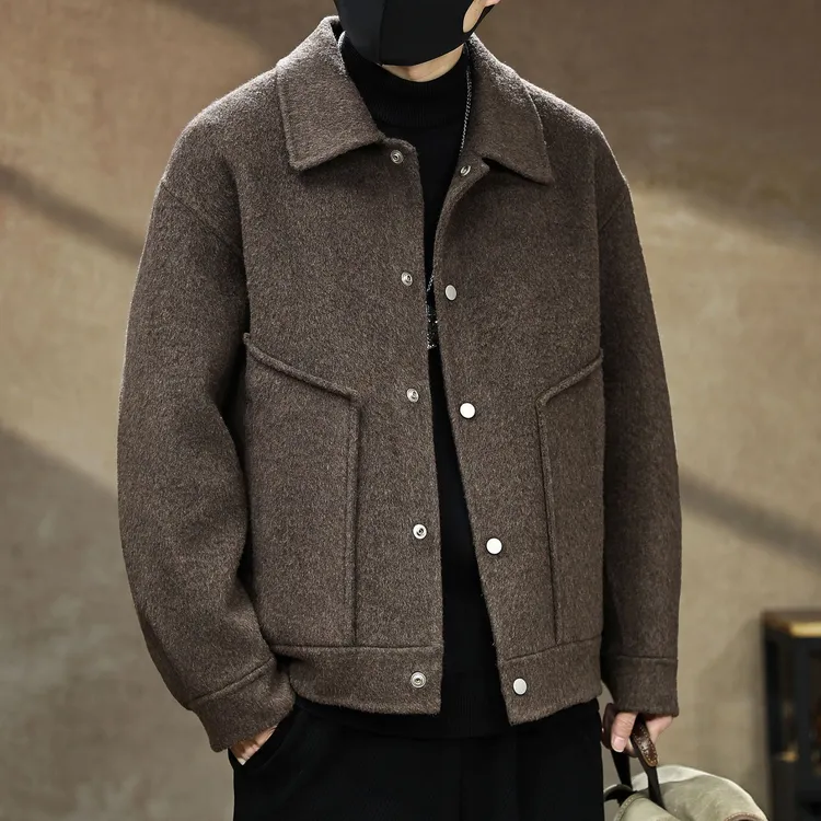 双面呢羊绒夹克男秋冬新款潮牌高端复古短款毛呢大衣保暖重磅外套