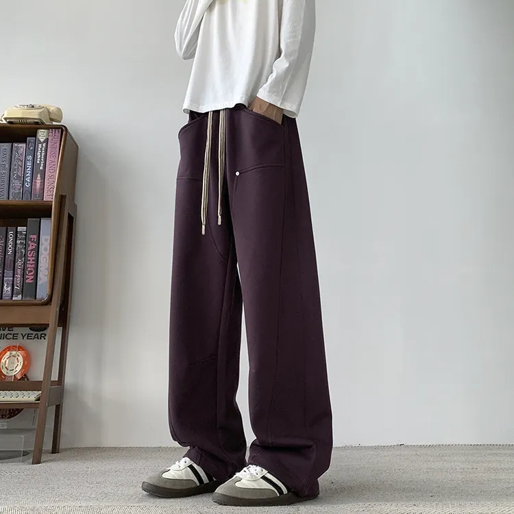 金狐狸秋冬重磅卫裤男女同款运动裤大码宽松阔腿裤纯色加绒休闲裤