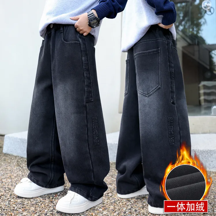 男童冬装一体绒厚款牛仔裤2025新款洋气儿童秋冬韩版休闲裤子潮