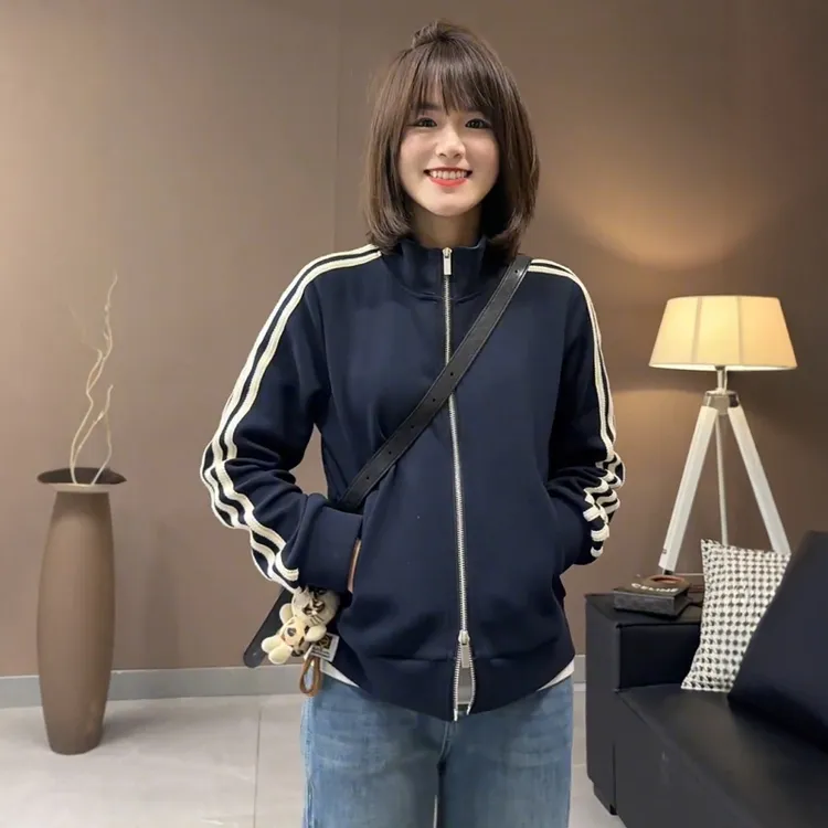 美式爆款立领三道杠棒球服短外套女2025春新款高级感休闲运动上衣