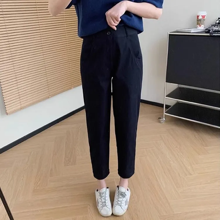 高腰哈伦牛仔裤女2025秋季新款梨型身材萝卜裤大码遮胯显瘦老爹裤