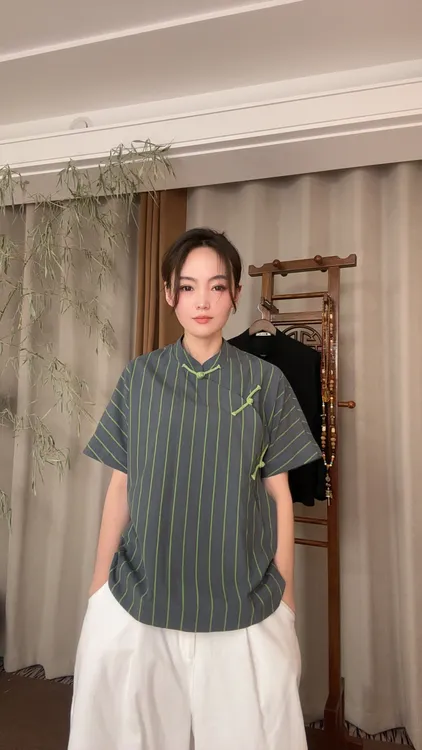 [理]短袖透气亚麻常规款盘扣立领T恤唐装宽松半袖复古百搭中国风