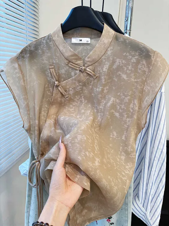 复古国风无袖衬衫夏季新中式设计感静奢风气质轻薄小衫百搭上衣女