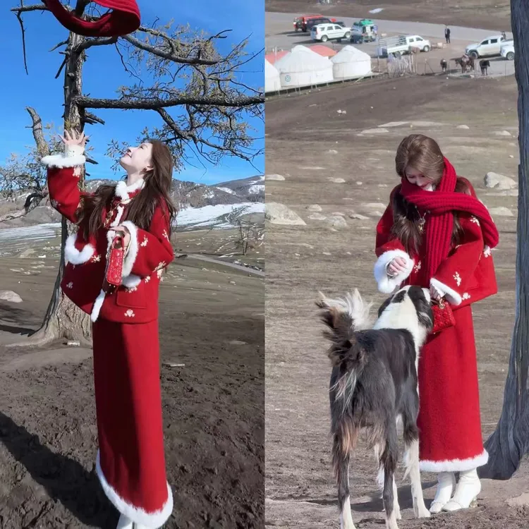 【婷婷】《十里红妆》 刺绣红色羽绒 冬季过年战袍套装TT2SDTY2683