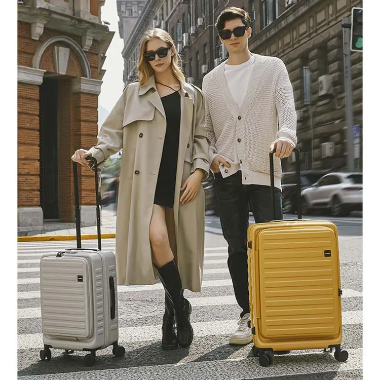 ASSODA高颜值前开盖商务登机行李箱20寸静音万向轮扩容旅行大容量