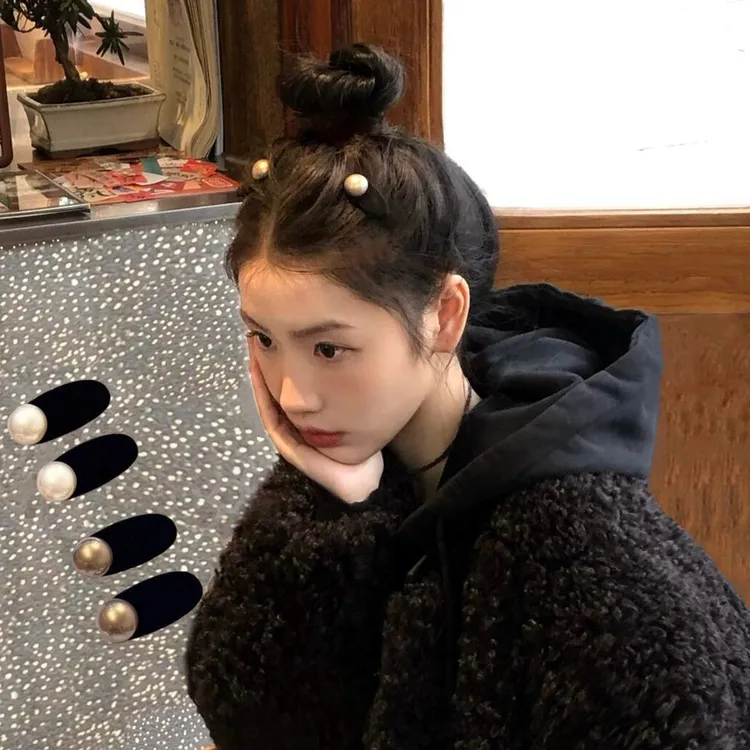 小香乖乖女~丝绒珍珠刘海碎发夹