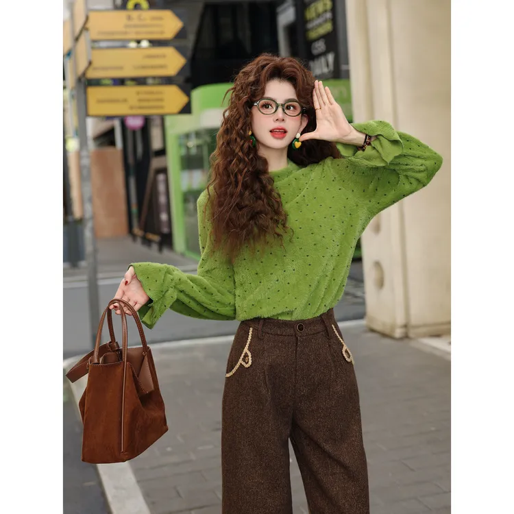 陈大器【春山空响】港风复古蕾丝拼接百搭秋冬T恤打底上衣JP3629249