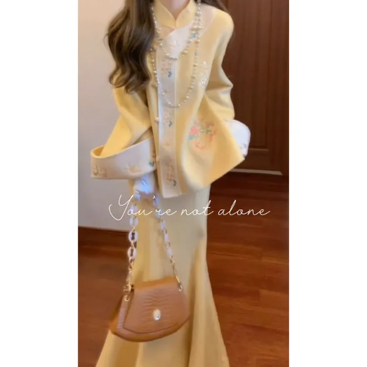 【紫玉秋香】2025冬季新款新中式国风刺绣双面呢外套女配显瘦半身裙