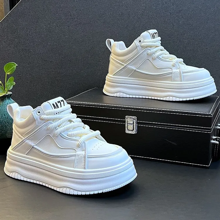 白色板鞋男秋季新款高帮鞋韩版潮流百搭小白鞋中帮男鞋子短靴增高