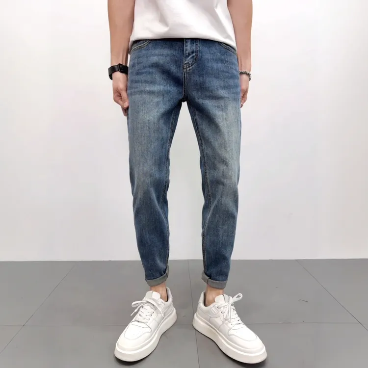 秋冬男士修身小脚牛仔裤爆款2025新款简约休闲蓝色男款弹力小脚裤